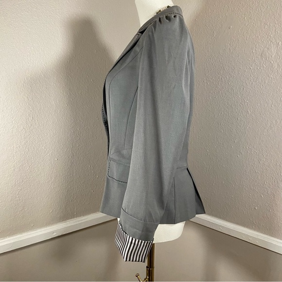 Vintage Candies Gray Cropped Satin Pinstripe Cuffs Blazer Y2K Size Medium - Picture 6 of 10